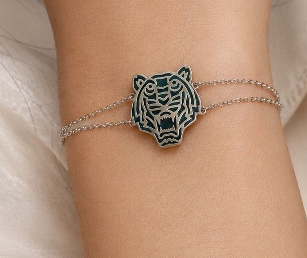 KENZO Tigre Tiger Head 925 Sterling Silver Chain Bracelet Designer Luxury Vtg